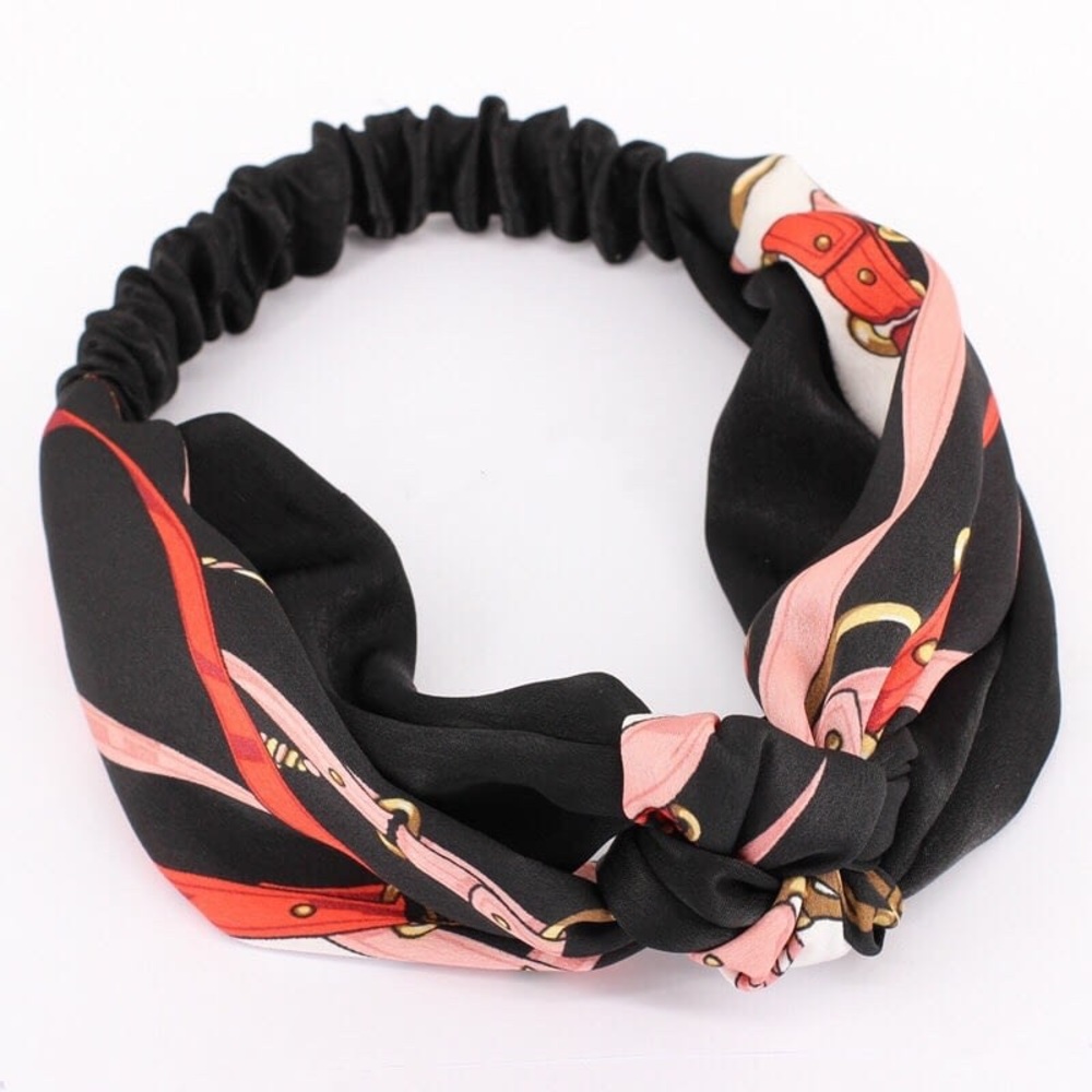 “Aguan” Elastic Headband, Pink/Black/White